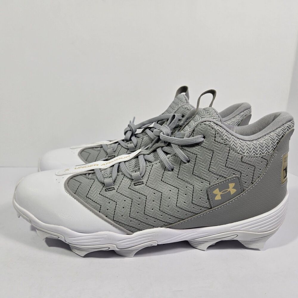 Mens Size 13.5 Under Armour Harper 9 RM "Baseball Grey/Metallic Gold" Cleats